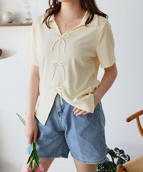 Girly Doll（ガーリードール）の「フロントリボンスキッパーカットソー（Tシャツ/カットソー・レディース・ブラック/ブルー/ベージュ/ピンク・L/M）」の11枚目の写真