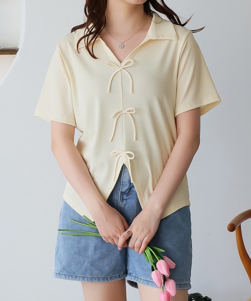 Girly Doll（ガーリードール）の「フロントリボンスキッパーカットソー（Tシャツ/カットソー・レディース・ブラック/ブルー/ベージュ/ピンク・L/M）」の12枚目の写真