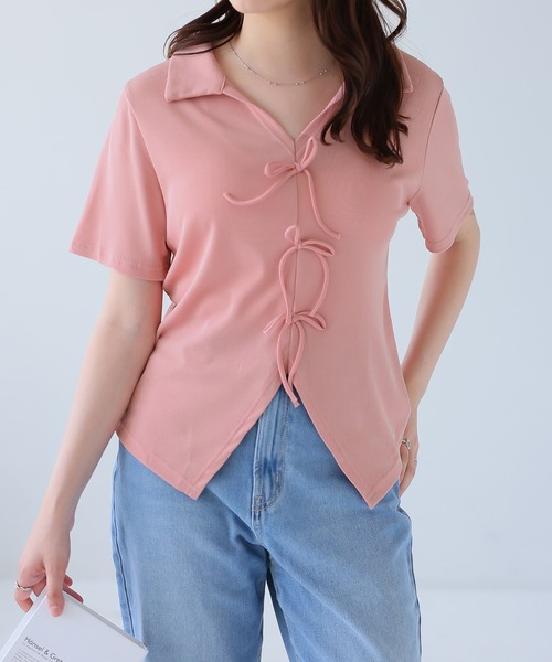 Girly Doll（ガーリードール）の「フロントリボンスキッパーカットソー（Tシャツ/カットソー・レディース・ブラック/ブルー/ベージュ/ピンク・L/M）」の18枚目の写真