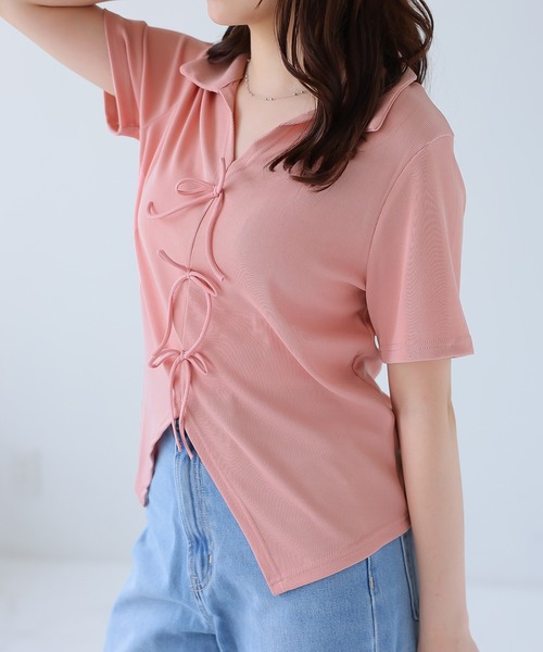 Girly Doll（ガーリードール）の「フロントリボンスキッパーカットソー（Tシャツ/カットソー・レディース・ブラック/ブルー/ベージュ/ピンク・L/M）」の19枚目の写真