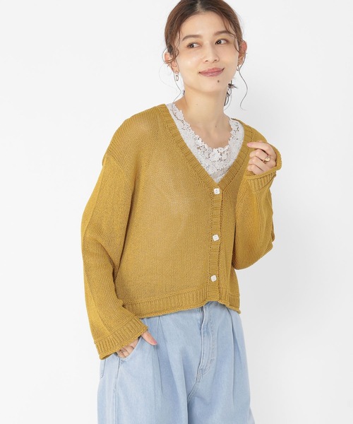 studio CLIP(スタディオクリップ)の「3ゲージブライトリリヤーンVネックカーディガン(カーディガン/ボレロ・レディース・ナチュラル/ラベンダー/イエロー・FREE)」の3枚目の写真