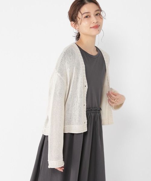 studio CLIP(スタディオクリップ)の「3ゲージブライトリリヤーンVネックカーディガン(カーディガン/ボレロ・レディース・ナチュラル/ラベンダー/イエロー・FREE)」の5枚目の写真