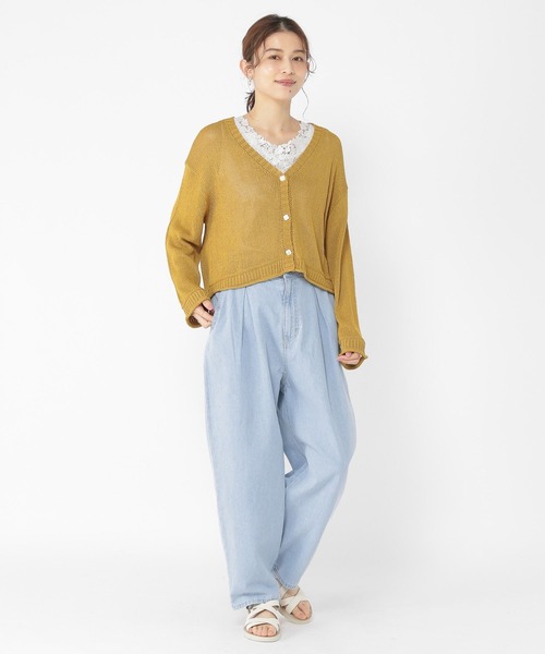 studio CLIP(スタディオクリップ)の「3ゲージブライトリリヤーンVネックカーディガン(カーディガン/ボレロ・レディース・ナチュラル/ラベンダー/イエロー・FREE)」の6枚目の写真