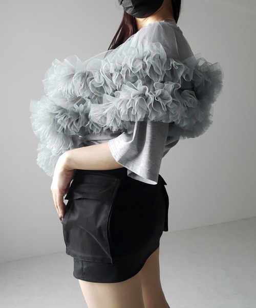 ESMOK チュールトップス　tulle tops (one shoulder) チュールトップス tulle tops (one shoulder)