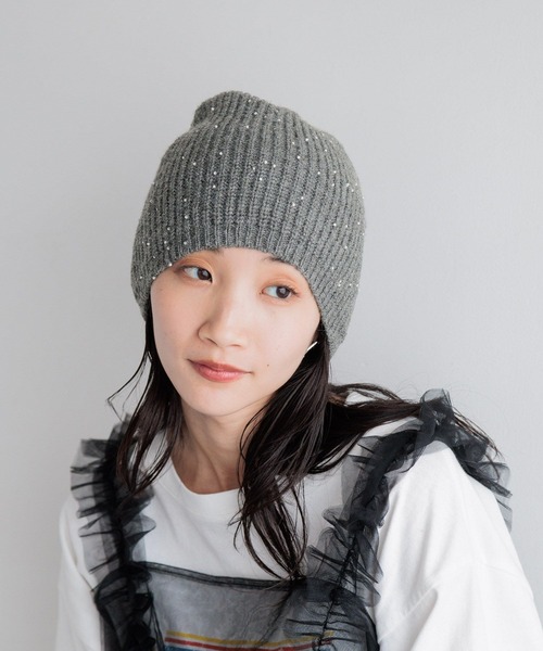 LOWRYS FARM（ローリーズファーム）の「ビーズニットワッチ　128530（ハンチング/ベレー帽・レディース・ベージュ/ブラック/グレー・FREE）」の3枚目の写真