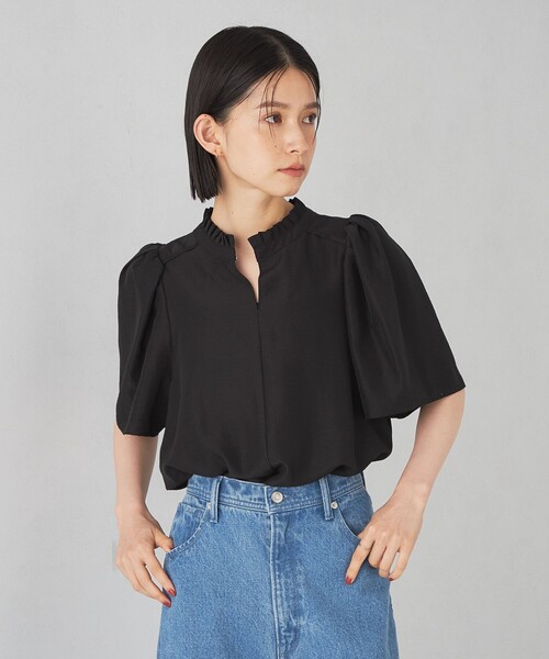 EMMEL REFINES（エメルリファインズ）の「＜EMMEL REFINES＞EM プリーツエリ ショートスリーブ ブラウス（シャツ/ブラウス・レディース・ダークブラウン/オフホワイト/ブラック・FREE）」の15枚目の写真