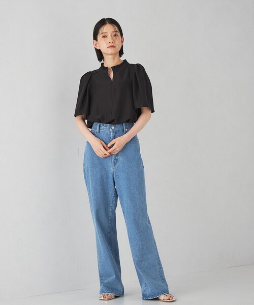 EMMEL REFINES（エメルリファインズ）の「＜EMMEL REFINES＞EM プリーツエリ ショートスリーブ ブラウス（シャツ/ブラウス・レディース・ダークブラウン/オフホワイト/ブラック・FREE）」の18枚目の写真