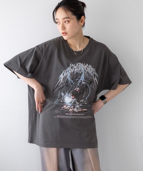 RAGEBLUE（レイジブルー）の「ヴィンテージライク/ルーズロックTシャツ（Tシャツ/カットソー・レディース・ホワイト系1/ブラック系1/ブラック/その他4・FREE）」の3枚目の写真