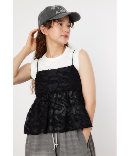 RODEO CROWNS WIDE BOWL（ロデオクラウンズワイドボウル）の「フリンジキャミソール（キャミソール・レディース・ブラック/オフホワイト・FREE）」の2枚目の写真