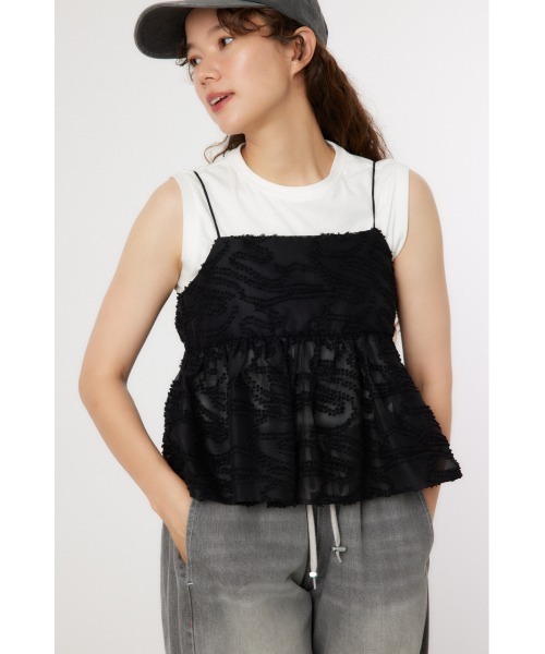 RODEO CROWNS WIDE BOWL（ロデオクラウンズワイドボウル）の「フリンジキャミソール（キャミソール・レディース・ブラック/オフホワイト・FREE）」の3枚目の写真