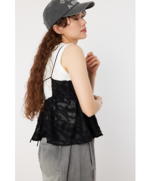 RODEO CROWNS WIDE BOWL（ロデオクラウンズワイドボウル）の「フリンジキャミソール（キャミソール・レディース・ブラック/オフホワイト・FREE）」の4枚目の写真