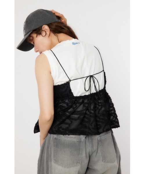 RODEO CROWNS WIDE BOWL（ロデオクラウンズワイドボウル）の「フリンジキャミソール（キャミソール・レディース・ブラック/オフホワイト・FREE）」の5枚目の写真