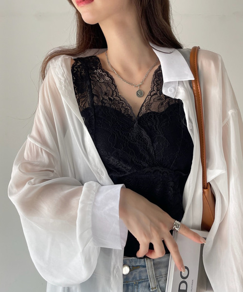 Ada.(エイダ)の「カップ入り 総レース タンクトップ(キャミソール・レディース・オフホワイト/ブラック・L/M)」の12枚目の写真