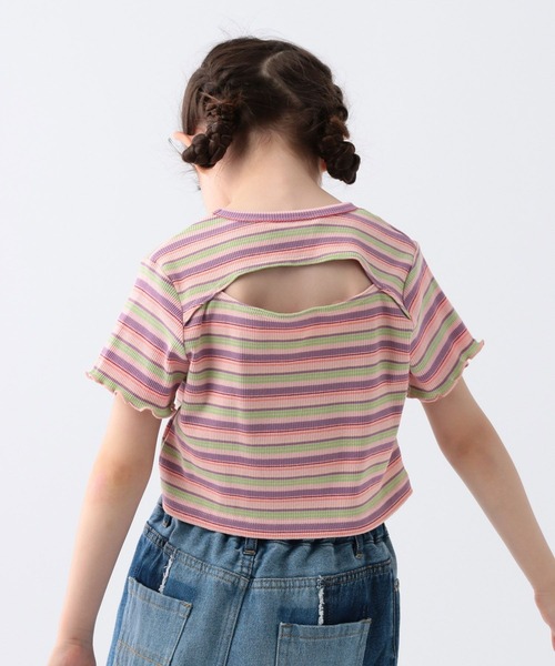 セール】ショート丈リブボーダーTシャツ（Tシャツ/カットソー