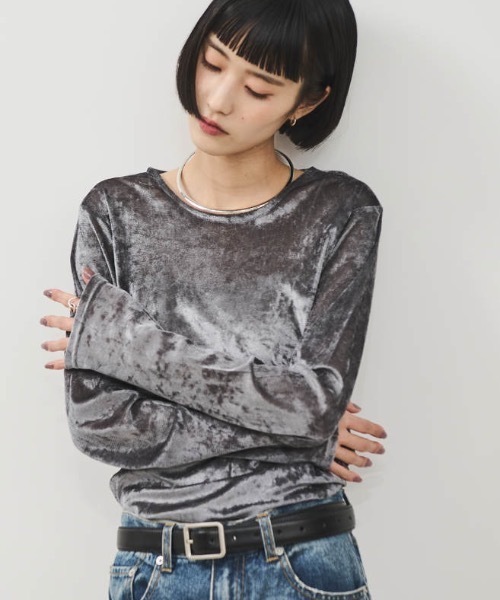シアーベロアクルーネックプルオーバー（Tシャツ/カットソー）｜Shelly
