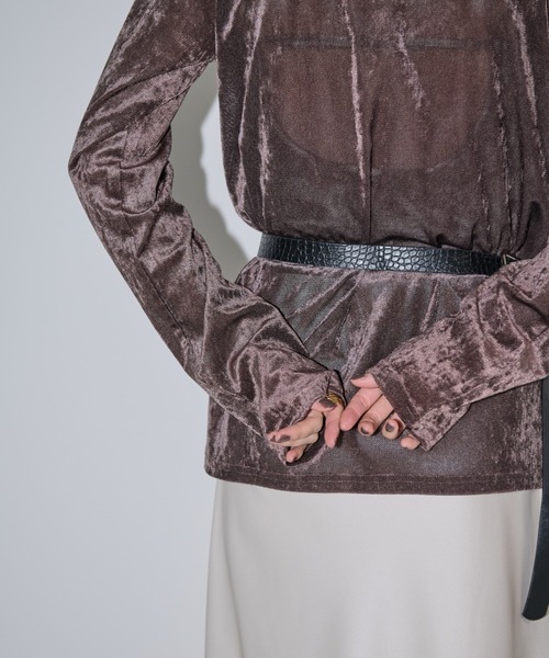 Shelly island（シェリーアイランド）の「シアーベロアクルーネックプルオーバー（Tシャツ/カットソー・レディース・ブラック/ブラウン/ホワイト/グレー・FREE）」の16枚目の写真