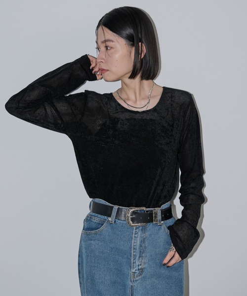 ロク　シアーベロアシャツプルオーバー　美品　週末限定！ 6（ロク）の「＜6(ROKU)＞シアー ベロア シャツプルオーバー（T