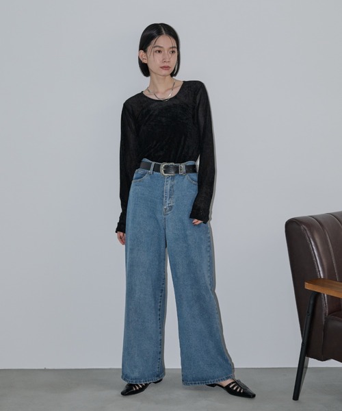 シアーベロアクルーネックプルオーバー（Tシャツ/カットソー
