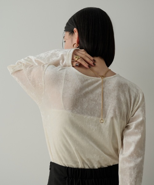 Shelly island（シェリーアイランド）の「シアーベロアクルーネックプルオーバー（Tシャツ/カットソー・レディース・ブラック/ブラウン/ホワイト/グレー・FREE）」の10枚目の写真