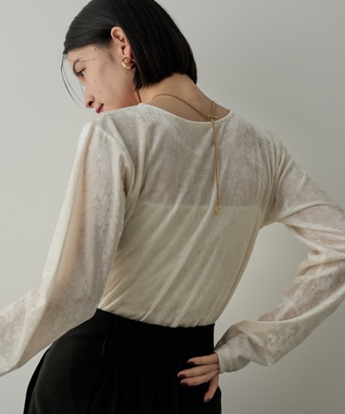 Shelly island（シェリーアイランド）の「シアーベロアクルーネックプルオーバー（Tシャツ/カットソー・レディース・ブラック/ブラウン/ホワイト/グレー・FREE）」の11枚目の写真