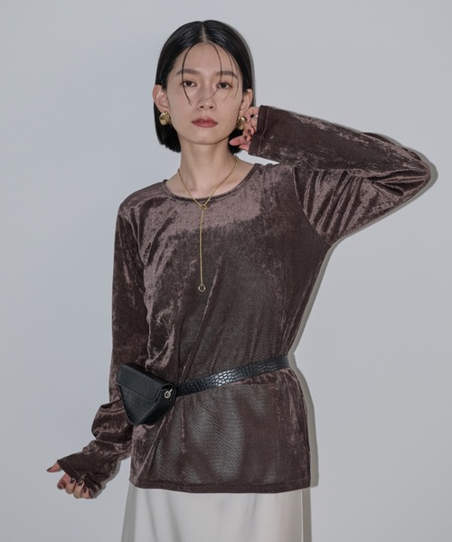 Shelly island（シェリーアイランド）の「シアーベロアクルーネックプルオーバー（Tシャツ/カットソー・レディース・ブラック/ブラウン/ホワイト/グレー・FREE）」の15枚目の写真