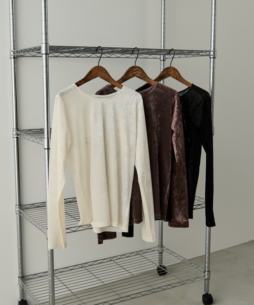 Shelly island（シェリーアイランド）の「シアーベロアクルーネックプルオーバー（Tシャツ/カットソー・レディース・ブラック/ブラウン/ホワイト/グレー・FREE）」の5枚目の写真