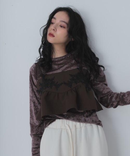 シアーベロアクルーネックプルオーバー（Tシャツ/カットソー