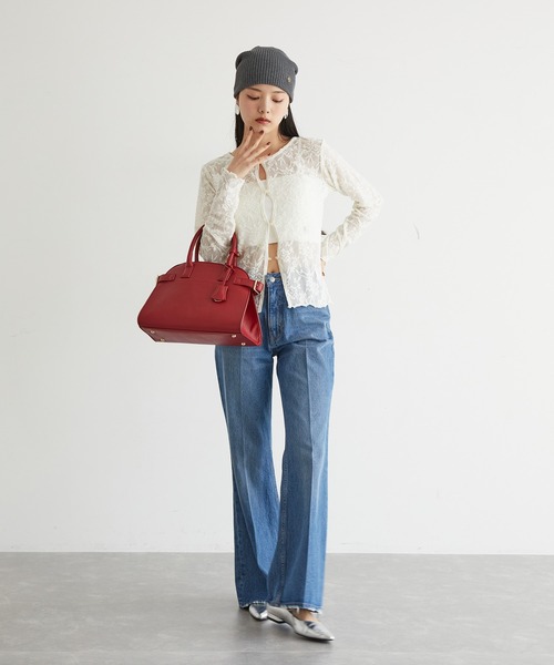 VIS（ビス）の「【前後2WAY】カットジャガードカーディガン【洗える】（カーディガン/ボレロ・レディース・ブラック/オフホワイト・FREE）」の3枚目の写真