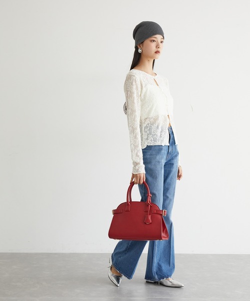 VIS（ビス）の「【前後2WAY】カットジャガードカーディガン【洗える】（カーディガン/ボレロ・レディース・ブラック/オフホワイト・FREE）」の4枚目の写真