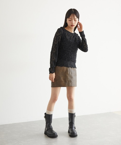 VIS（ビス）の「【前後2WAY】カットジャガードカーディガン【洗える】（カーディガン/ボレロ・レディース・ブラック/オフホワイト・FREE）」の5枚目の写真