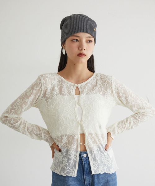 VIS（ビス）の「【前後2WAY】カットジャガードカーディガン【洗える】（カーディガン/ボレロ・レディース・ブラック/オフホワイト・FREE）」の6枚目の写真