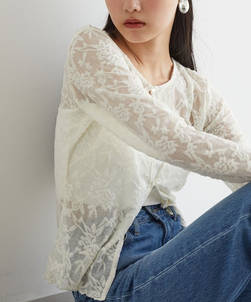 VIS（ビス）の「【前後2WAY】カットジャガードカーディガン【洗える】（カーディガン/ボレロ・レディース・ブラック/オフホワイト・FREE）」の7枚目の写真