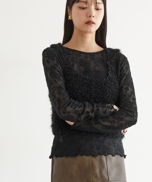 VIS（ビス）の「【前後2WAY】カットジャガードカーディガン【洗える】（カーディガン/ボレロ・レディース・ブラック/オフホワイト・FREE）」の8枚目の写真