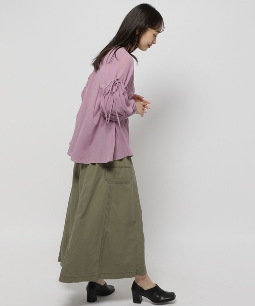 niko and...（ニコアンド）の「袖ギャザーリボンブラウス（シャツ/ブラウス・レディース・ブラウン/ピンク/オフホワイト・FREE）」の7枚目の写真