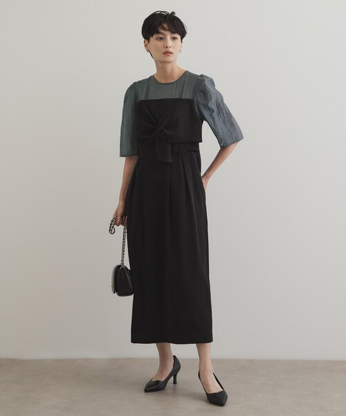 OPAQUE.CLIP（オペークドットクリップ）の「◆レイヤード風ドッキングワンピース/オケージョン対応【洗濯機洗い可】（ワンピース・レディース・ブラック系4/ネイビー系4・38/40/42）」の4枚目の写真