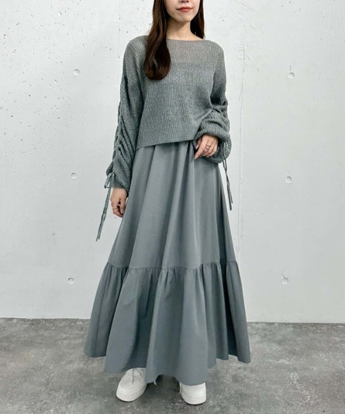 ラメ透かしドロストニット×ティアードキャミワンピースＳＥＴ