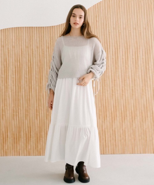 ラメ透かしドロストニット×ティアードキャミワンピースＳＥＴ