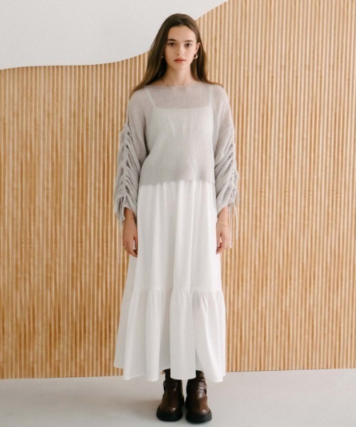 ラメ透かしドロストニット×ティアードキャミワンピースＳＥＴ