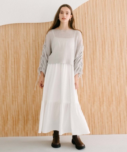ラメ透かしドロストニット×ティアードキャミワンピースＳＥＴ