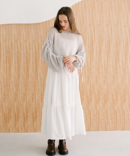 ラメ透かしドロストニット×ティアードキャミワンピースＳＥＴ