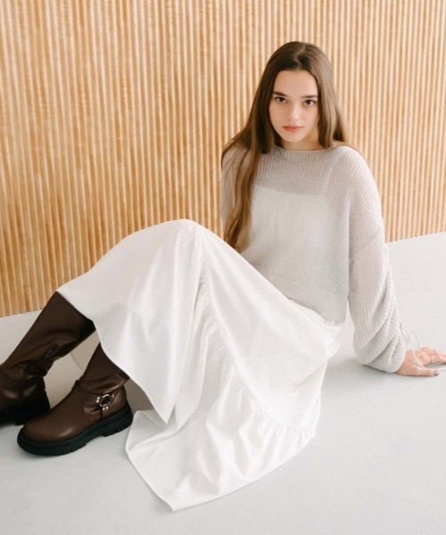 ラメ透かしドロストニット×ティアードキャミワンピースＳＥＴ