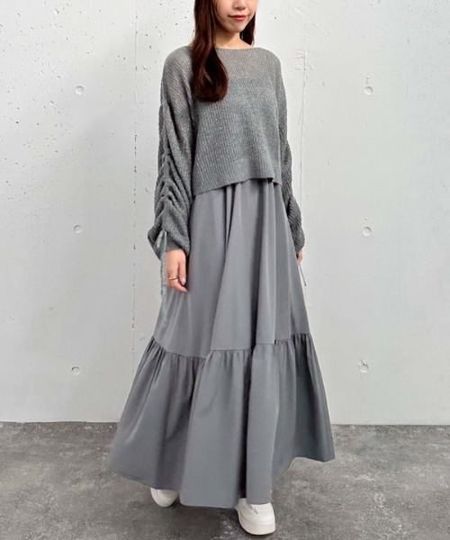 ラメ透かしドロストニット×ティアードキャミワンピースＳＥＴ