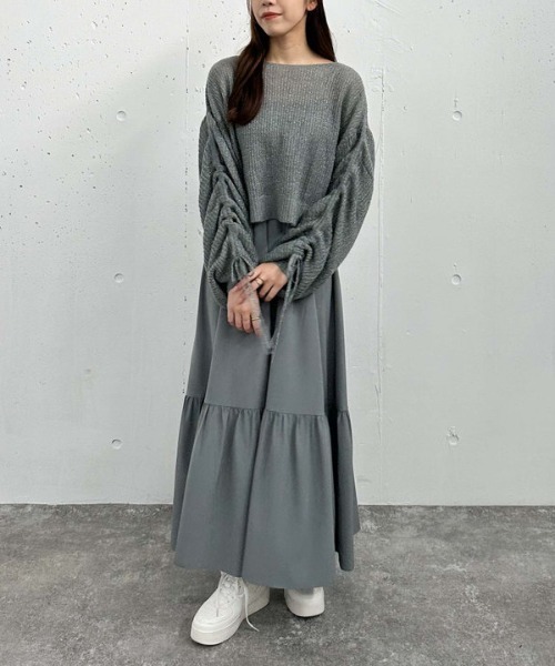 ラメ透かしドロストニット×ティアードキャミワンピースＳＥＴ