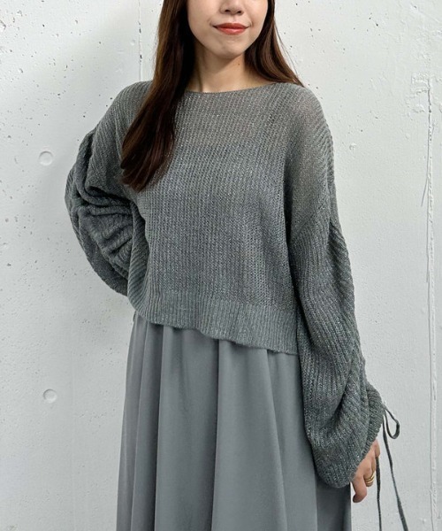 ラメ透かしドロストニット×ティアードキャミワンピースＳＥＴ