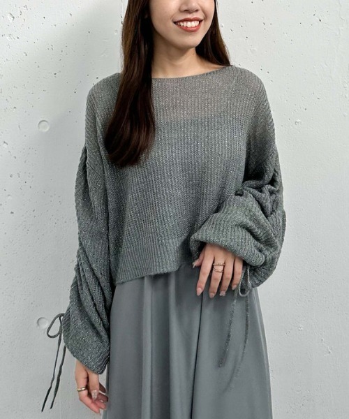 ラメ透かしドロストニット×ティアードキャミワンピースＳＥＴ