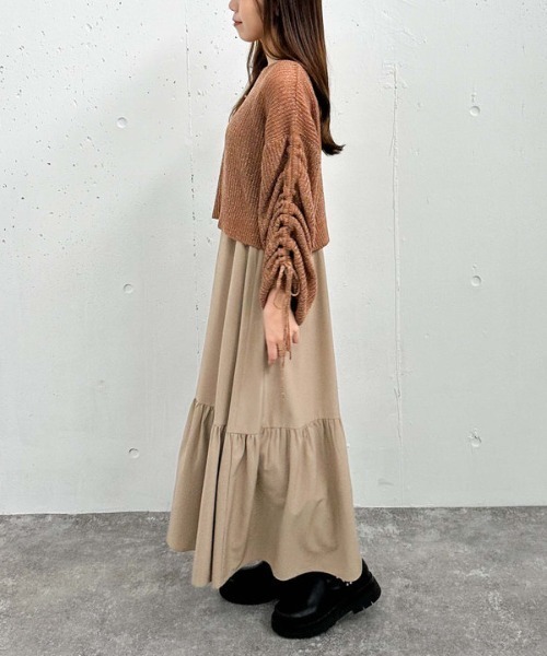 ラメ透かしドロストニット×ティアードキャミワンピースＳＥＴ