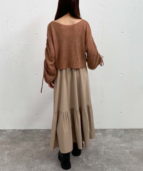 ラメ透かしドロストニット×ティアードキャミワンピースＳＥＴ