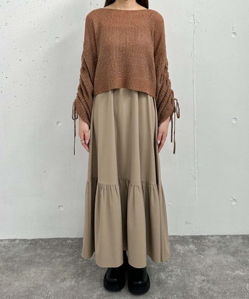 ラメ透かしドロストニット×ティアードキャミワンピースＳＥＴ