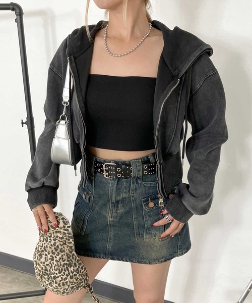 non-hedge（ノンヘッジ）の「ブリーチジップアップショート丈パーカー（パーカー・レディース・ブラック/グレー・FREE）」の16枚目の写真