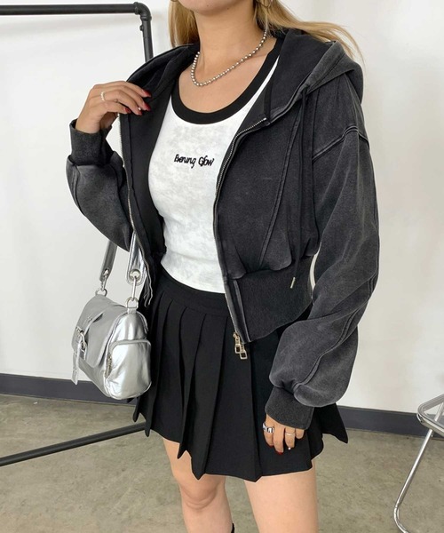 non-hedge（ノンヘッジ）の「ブリーチジップアップショート丈パーカー（パーカー・レディース・ブラック/グレー・FREE）」の17枚目の写真